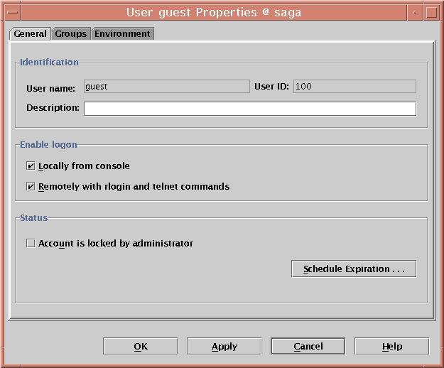 Image of Web-based System Manager user properties dialog